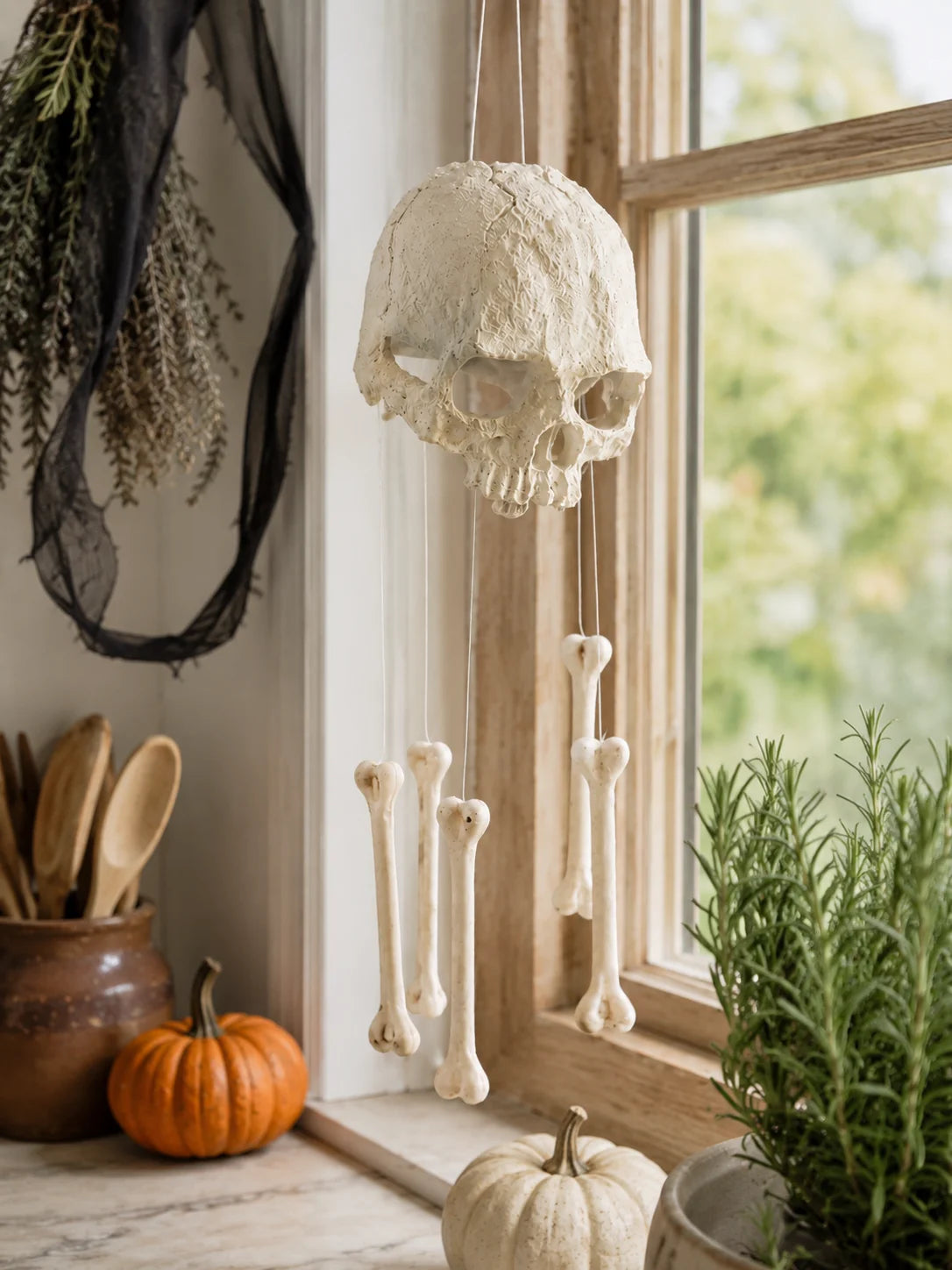 AZAVEX™ - Halloween Skull Bone Wind Chime – Gothic Hanging Skeleton Decor