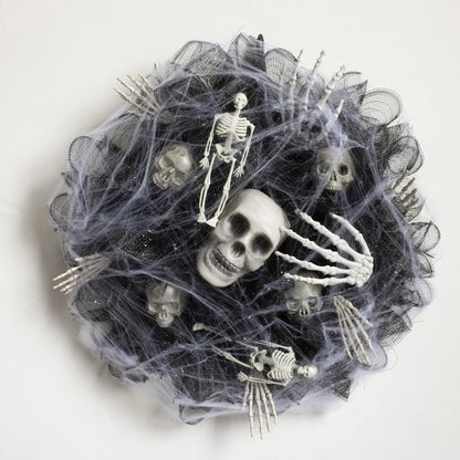 AZAVEX™ - Spider Web Skeleton Halloween Wreath – 17.7" Skull Door Decor