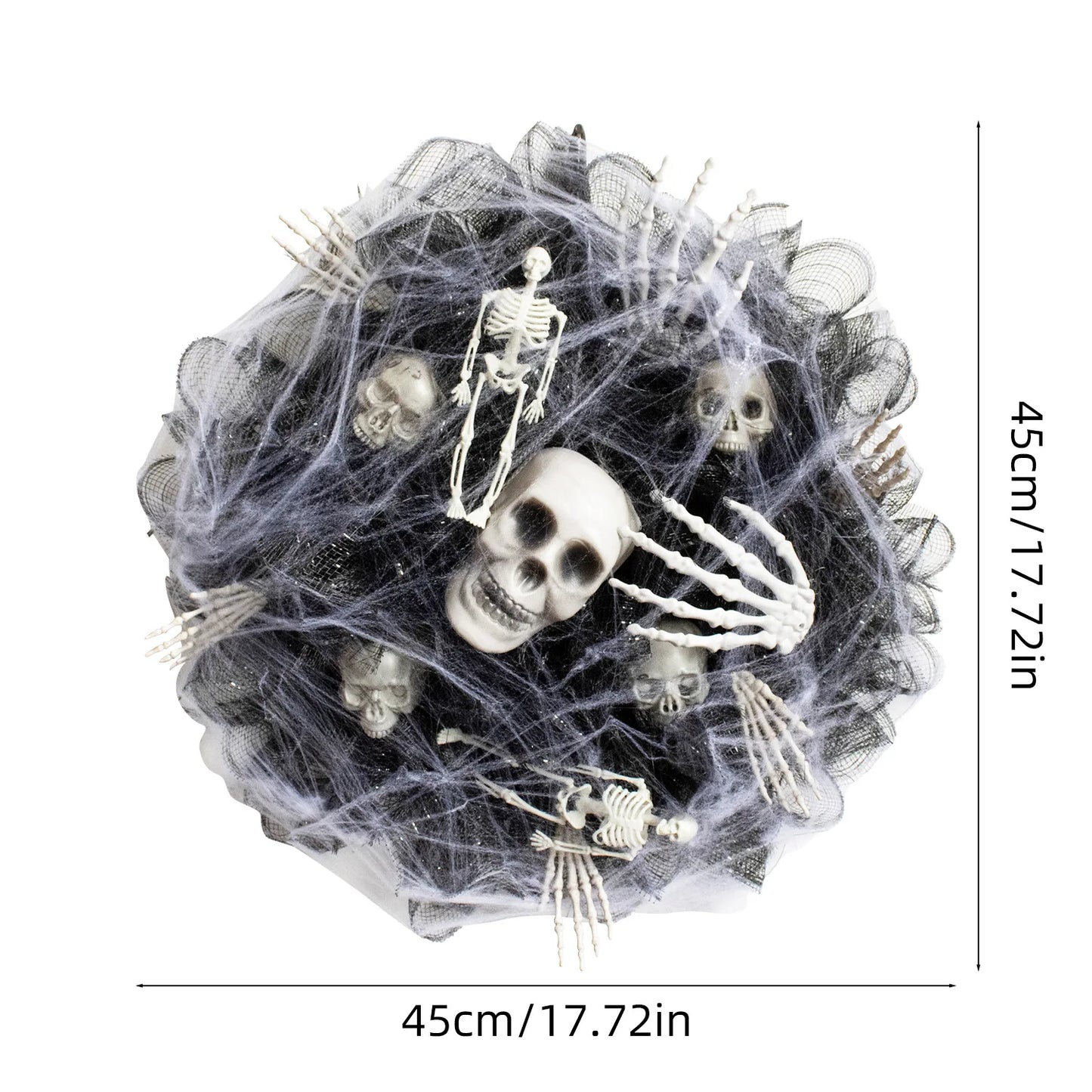 AZAVEX™ - Spider Web Skeleton Halloween Wreath – 17.7" Skull Door Decor