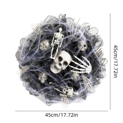 AZAVEX™ - Spider Web Skeleton Halloween Wreath – 17.7" Skull Door Decor