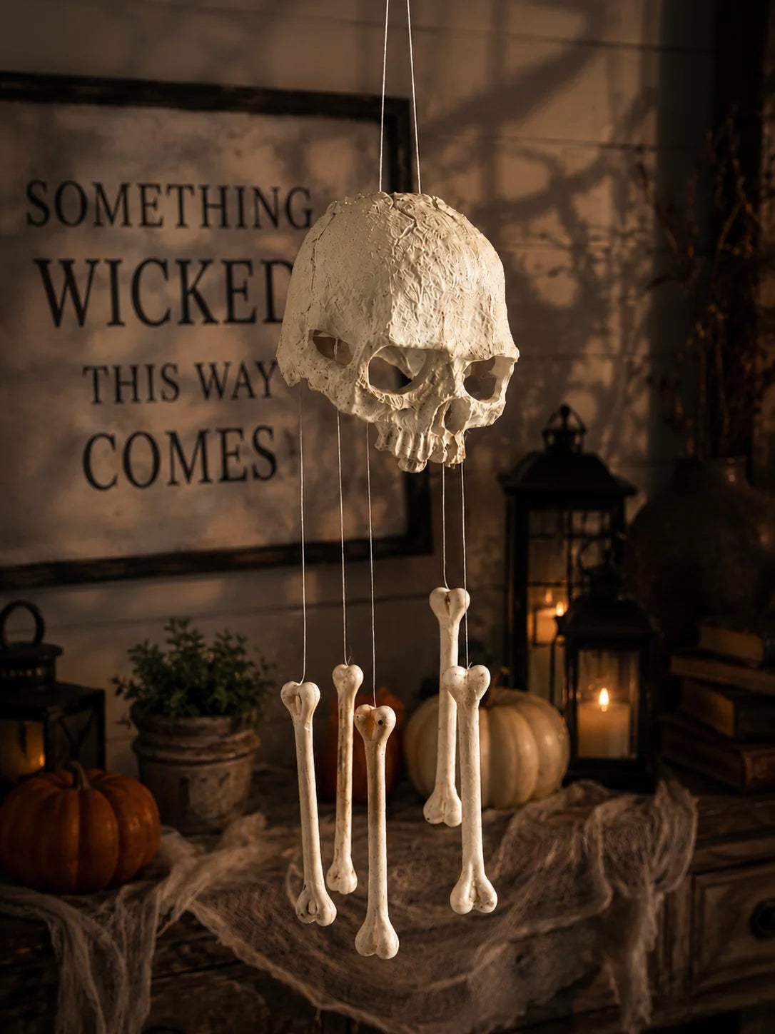 AZAVEX™ - Halloween Skull Bone Wind Chime – Gothic Hanging Skeleton Decor