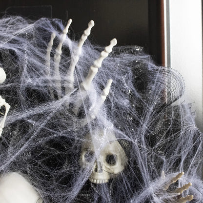 AZAVEX™ - Spider Web Skeleton Halloween Wreath – 17.7" Skull Door Decor