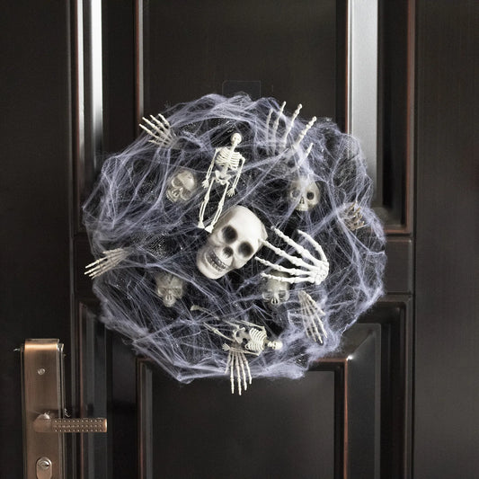 AZAVEX™ - Spider Web Skeleton Halloween Wreath – 17.7" Skull Door Decor