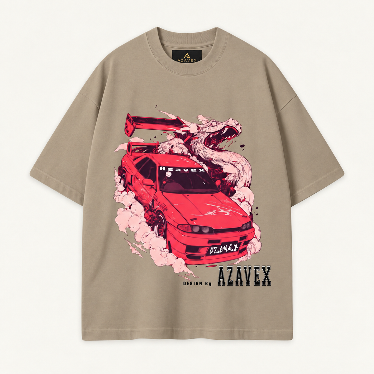 Sakura Drift Dragon Tee — beige — front view
