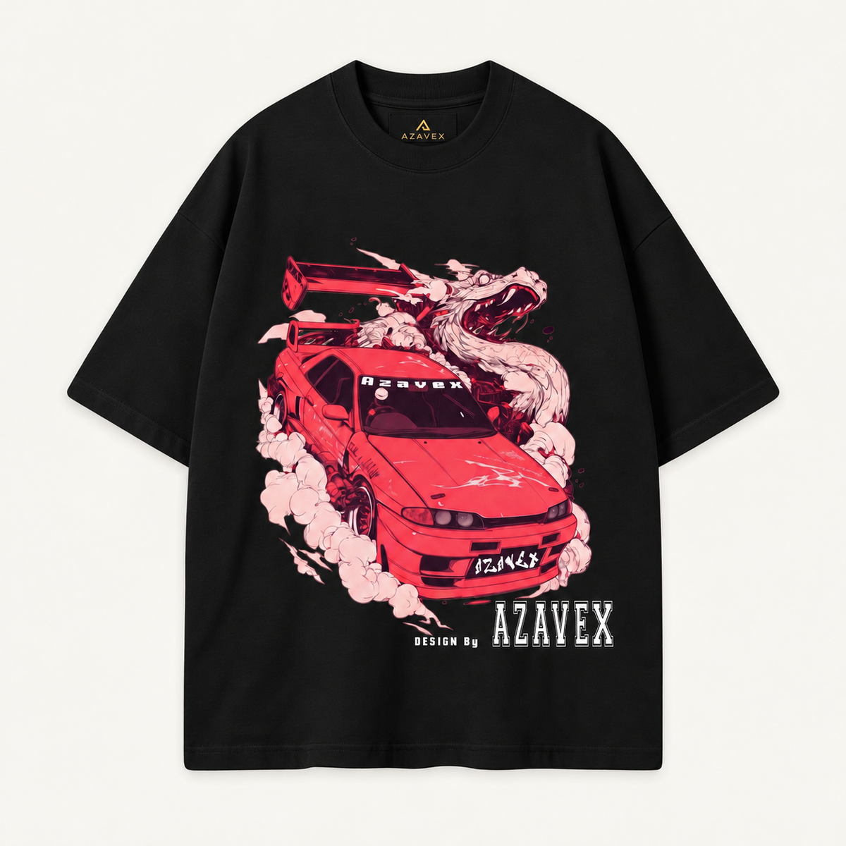 Sakura Drift Dragon Tee — black — front view
