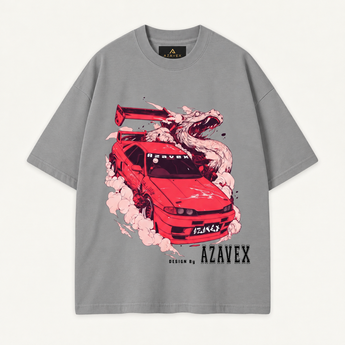 Sakura Drift Dragon Tee — gray — front view