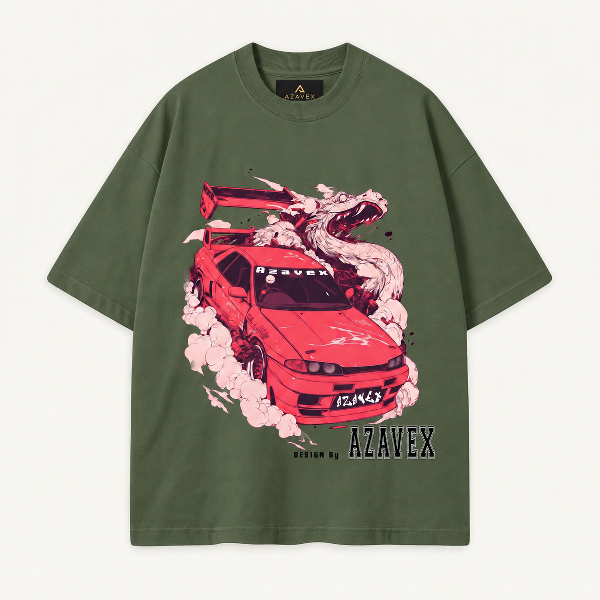 Sakura Drift Dragon Tee — green — front view