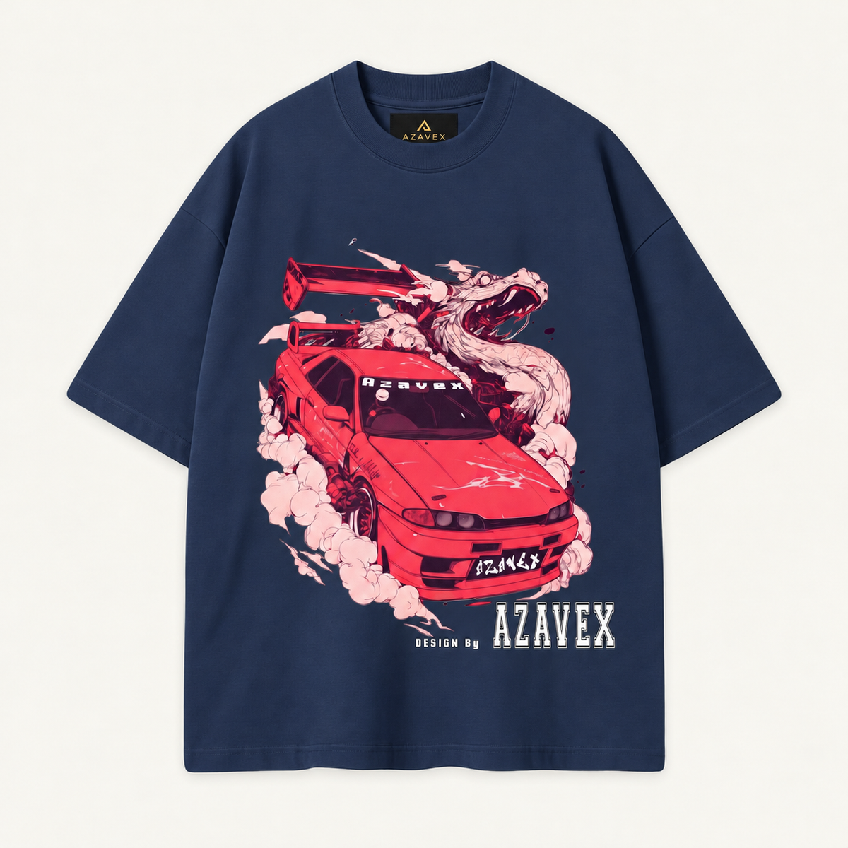 Sakura Drift Dragon Tee — navy — front view