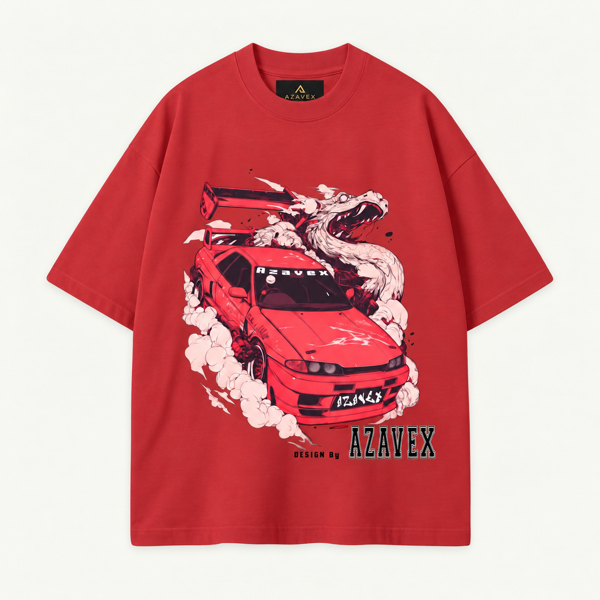 Sakura Drift Dragon Tee — red — front view