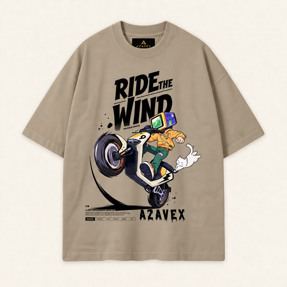 Ride the Wind Adventure Tee — beige — front view