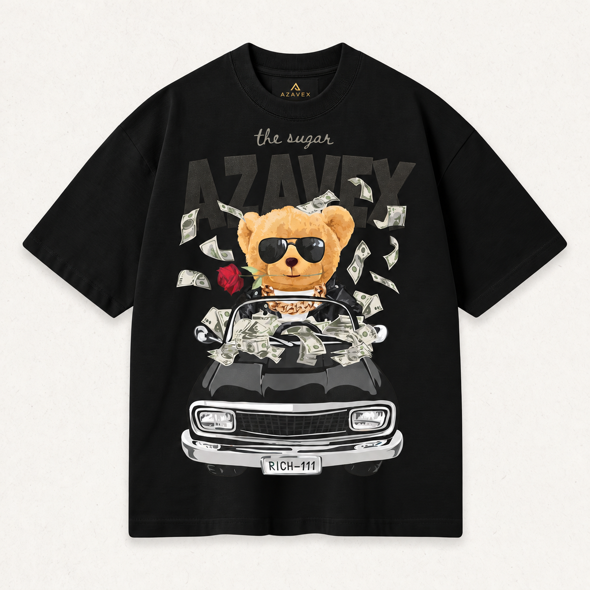 Bear Behind the Wheel Tee — black — front view