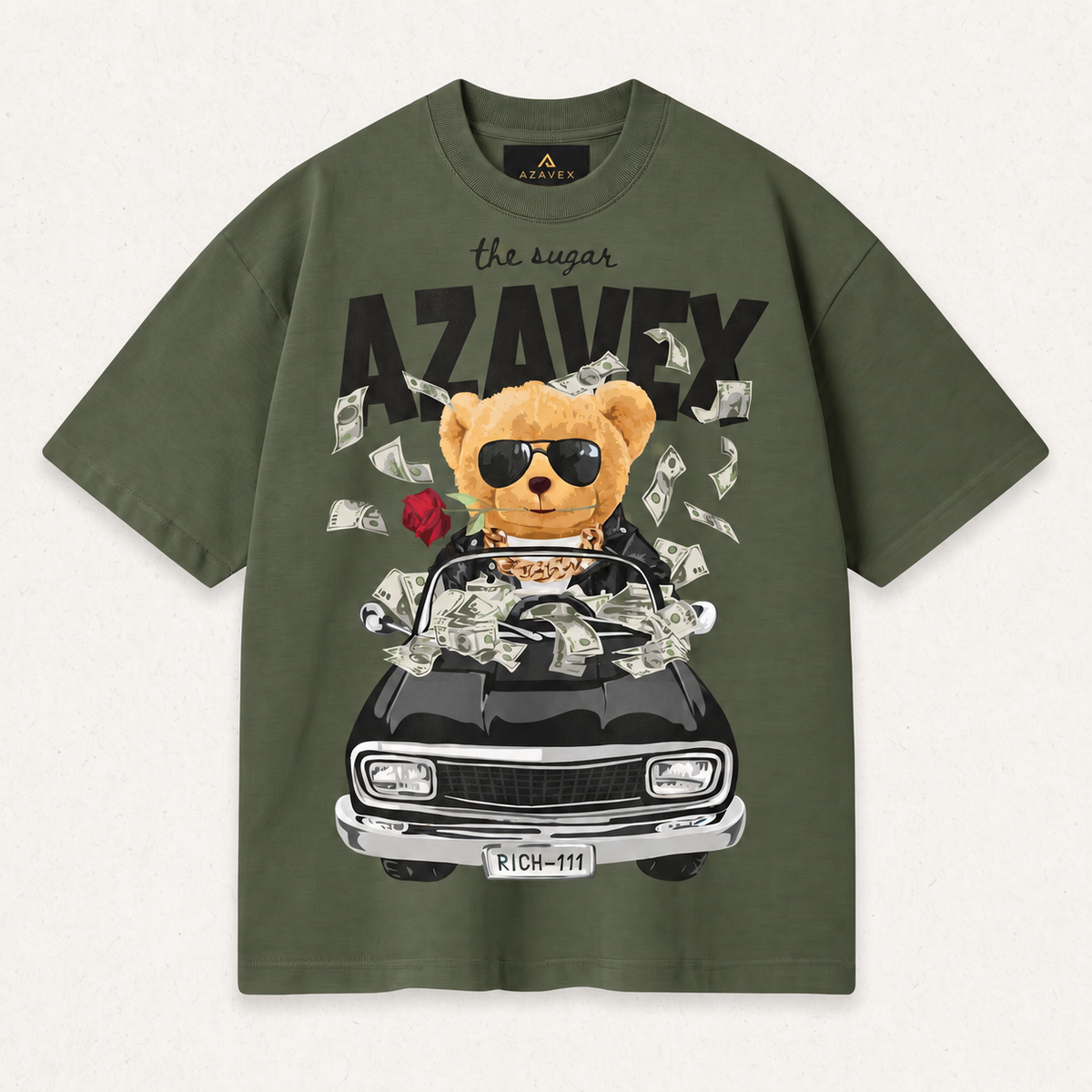 Bear Behind the Wheel Tee — green — front view