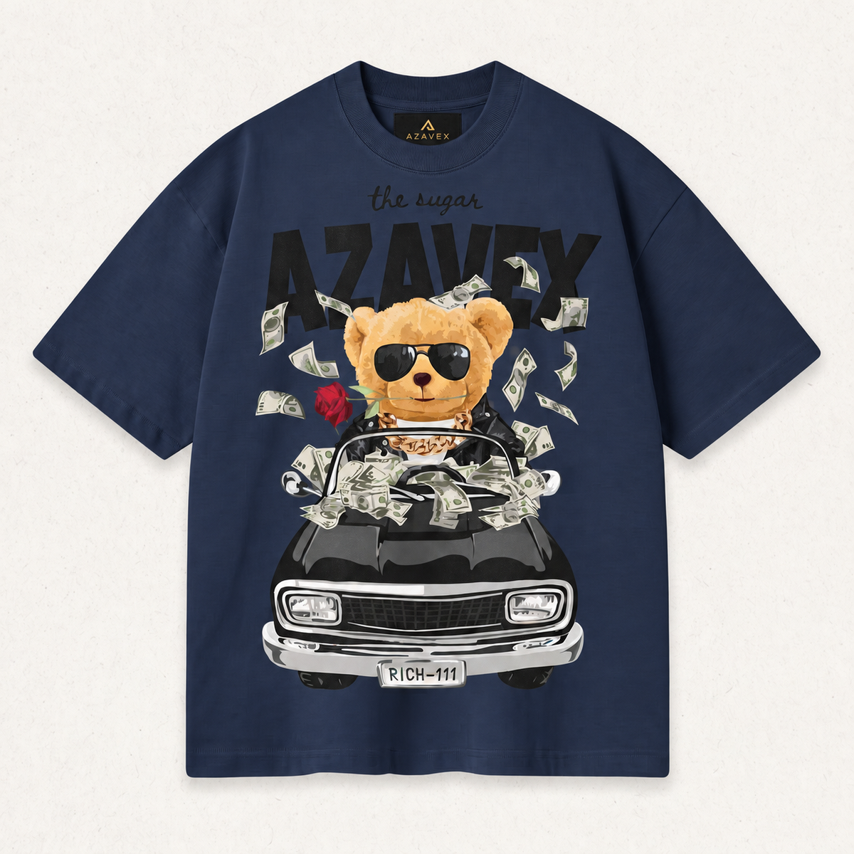 Bear Behind the Wheel Tee — navy — front view