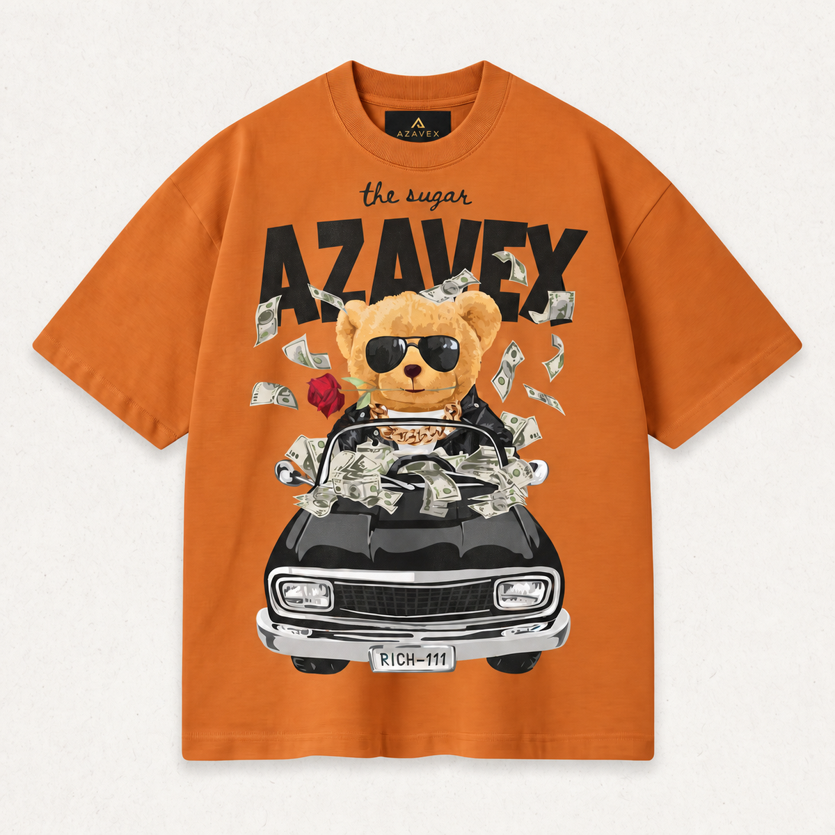 Bear Behind the Wheel Tee — orange — front view