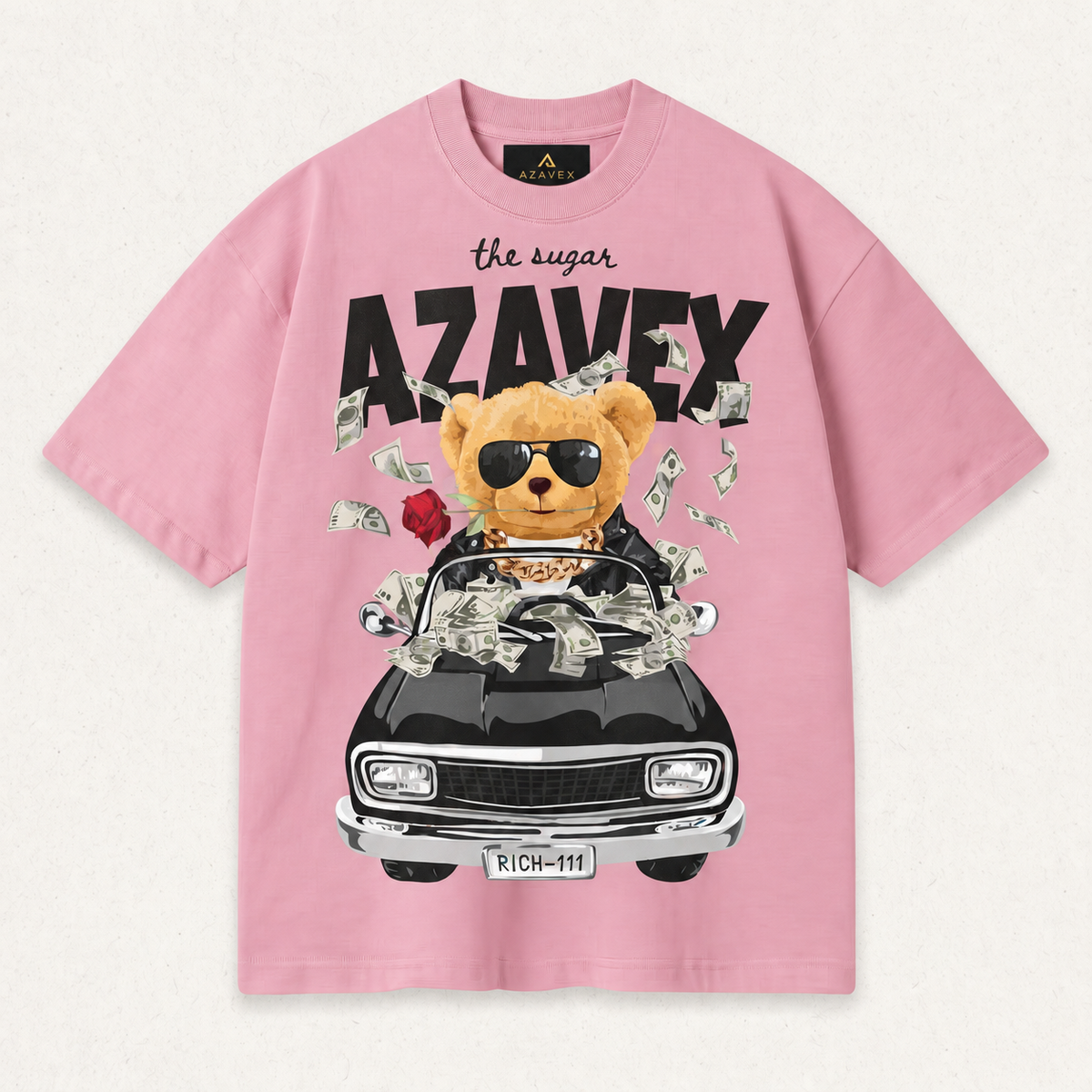 Bear Behind the Wheel Tee — pink — front view