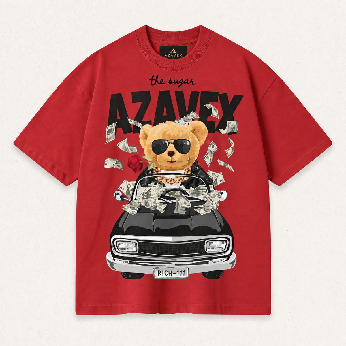 Bear Behind the Wheel Tee — red — front view