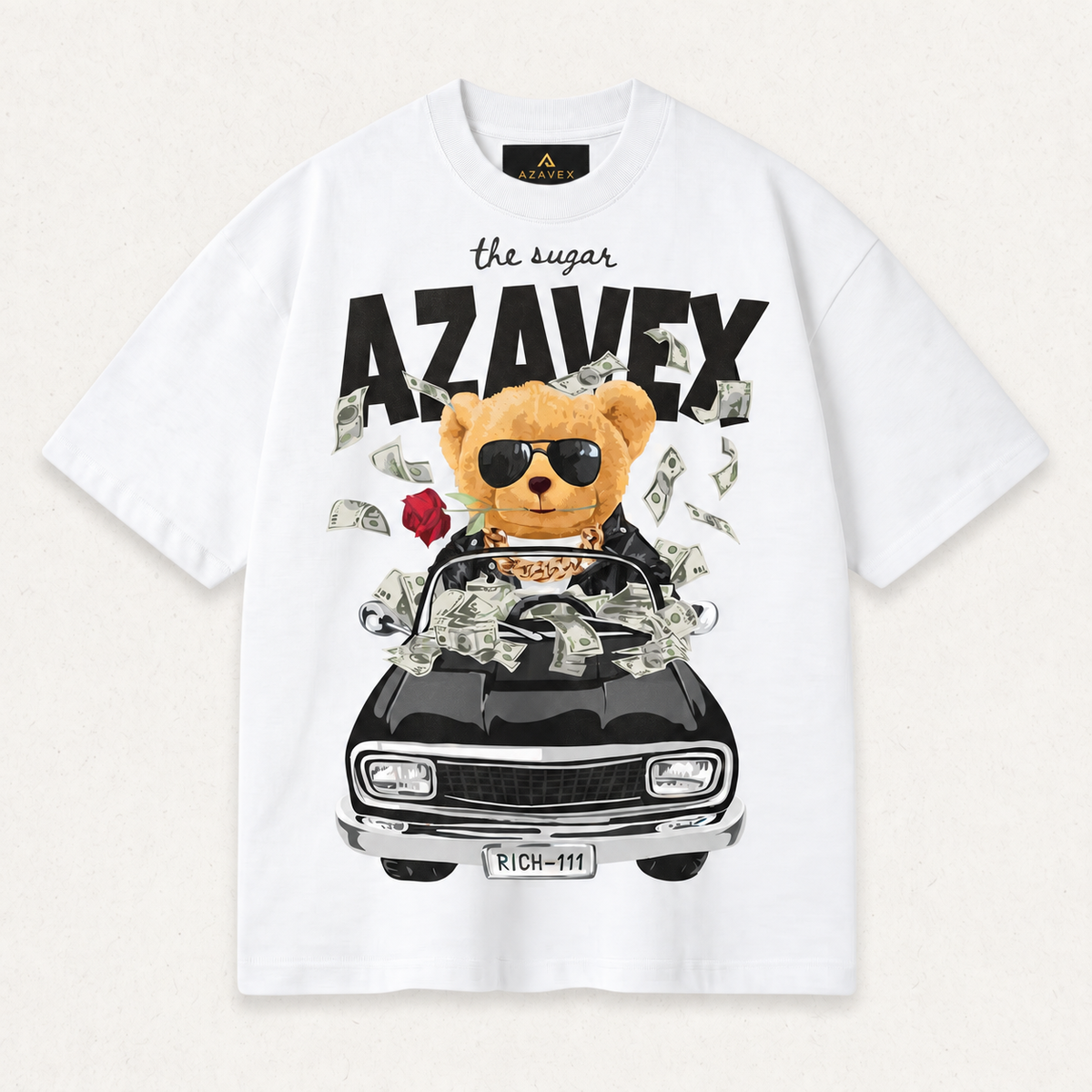Bear Behind the Wheel Tee — white — front view