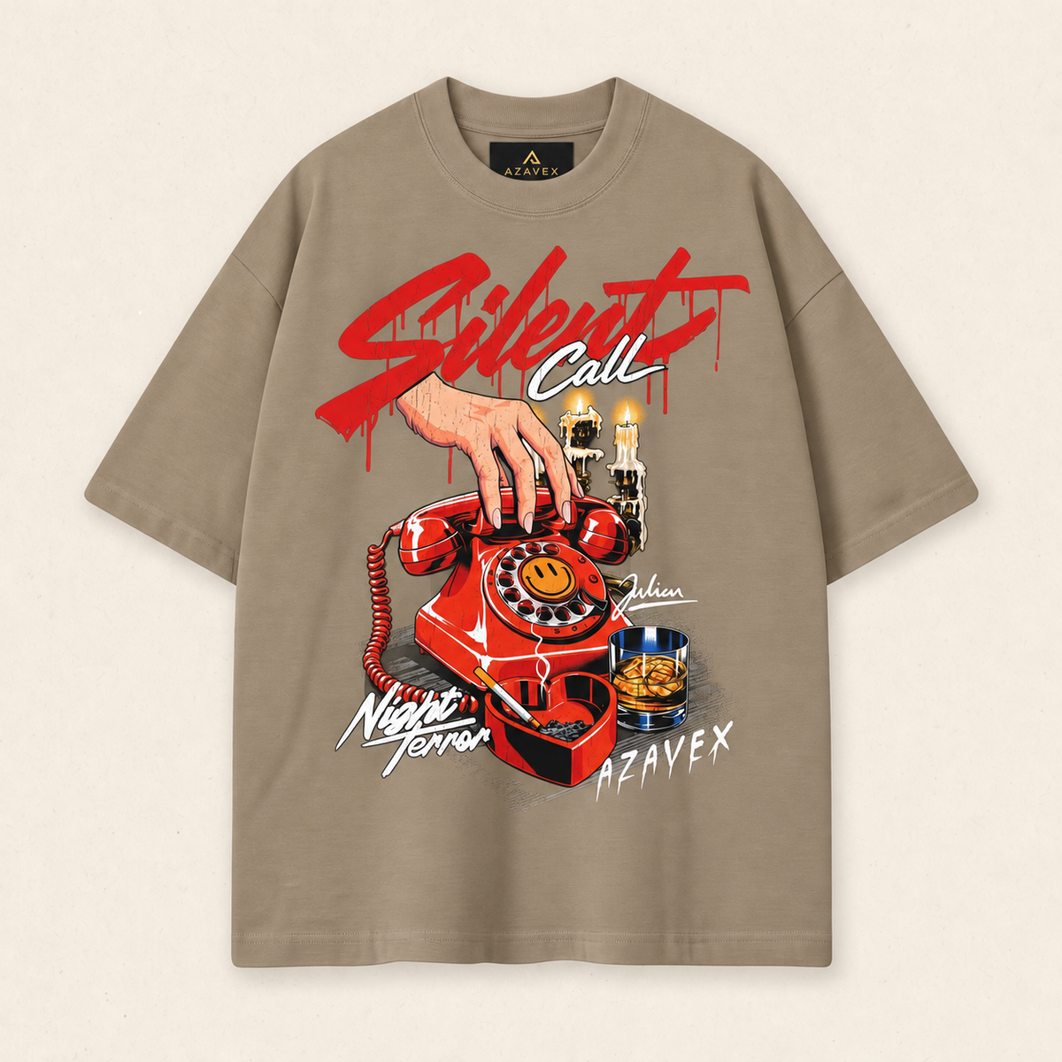 Silent Call Retro Phone Tee — beige — front view