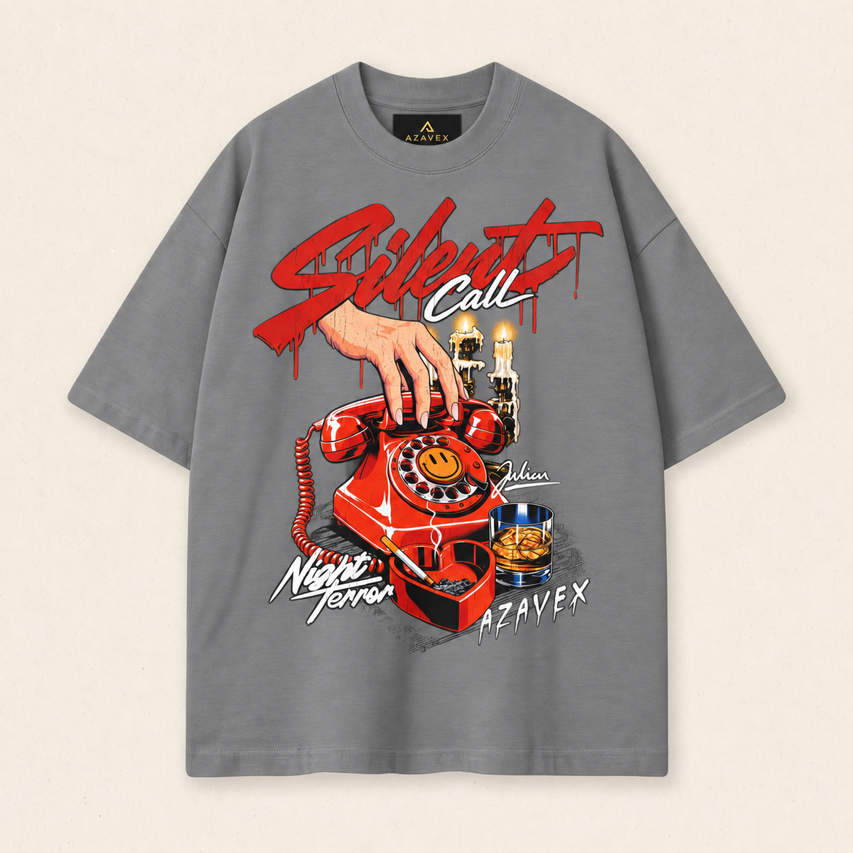 Silent Call Retro Phone Tee — gray — front view