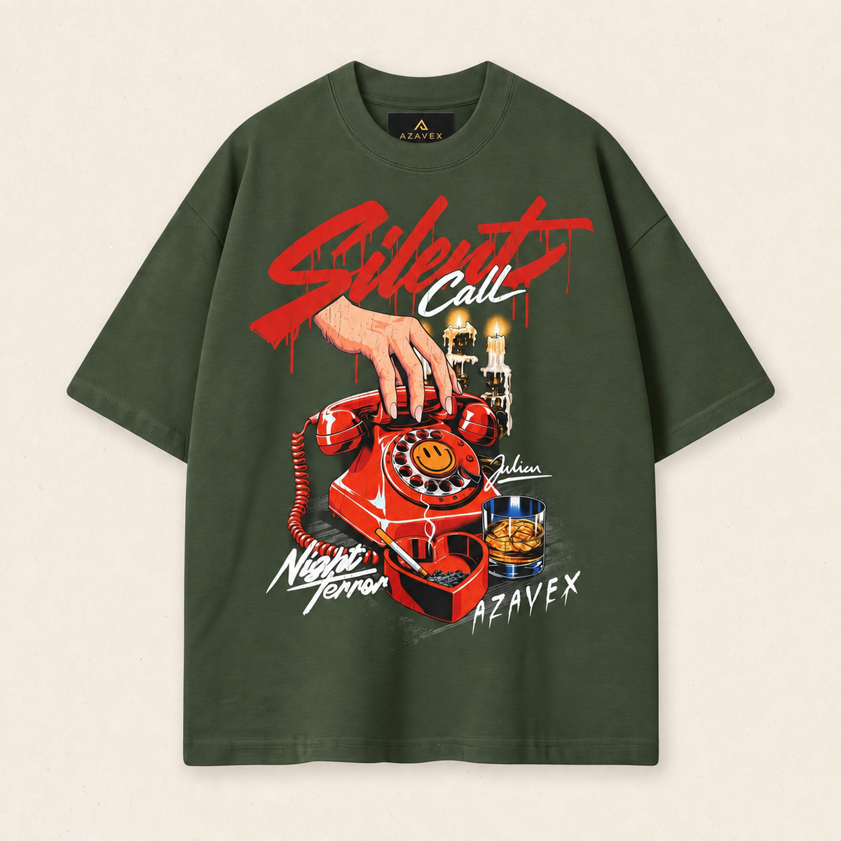 Silent Call Retro Phone Tee — green — front view