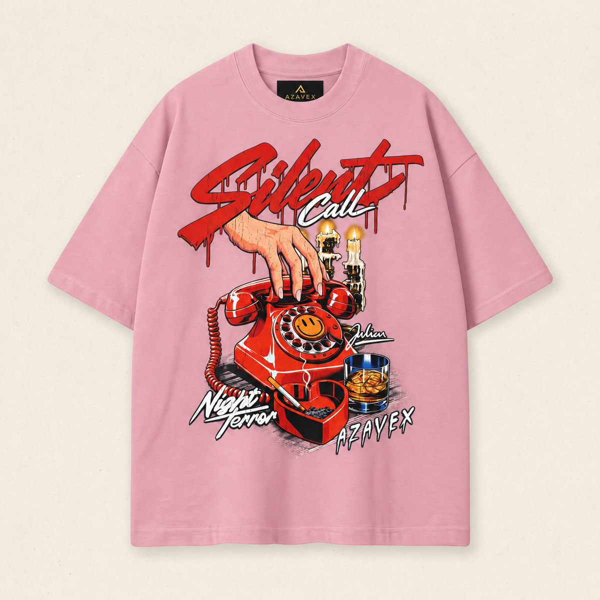 Silent Call Retro Phone Tee — pink — front view
