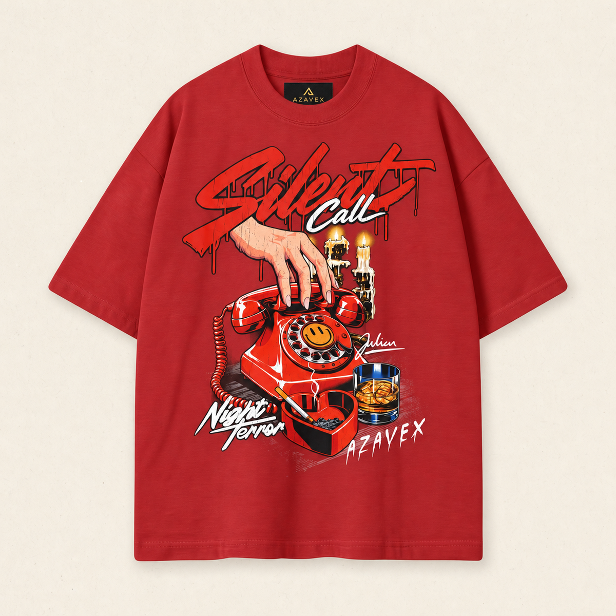 Silent Call Retro Phone Tee — red — front view