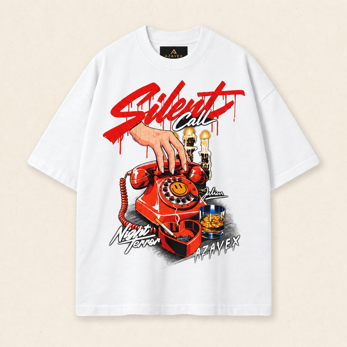 Silent Call Retro Phone Tee — white — front view