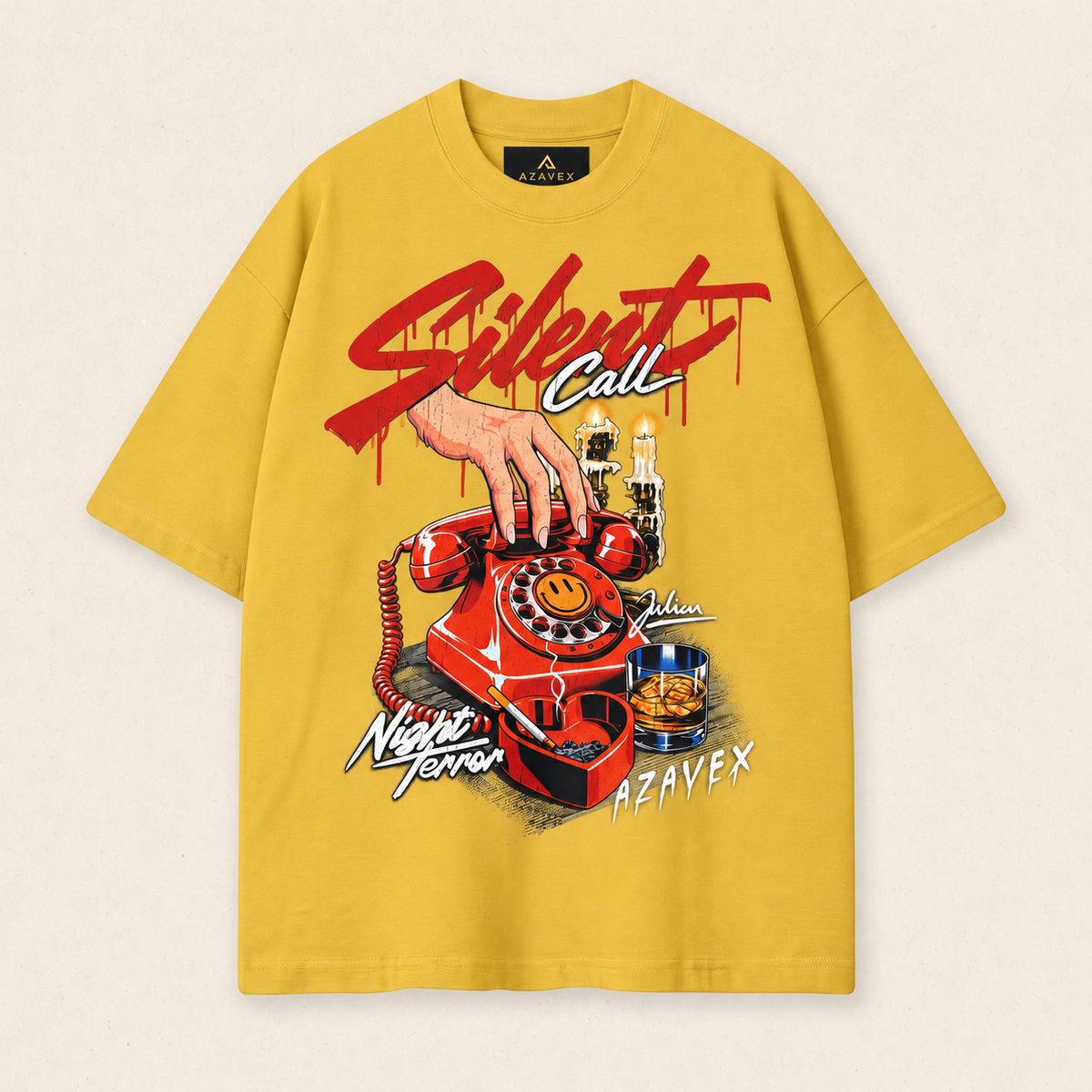 Silent Call Retro Phone Tee — yellow — front view