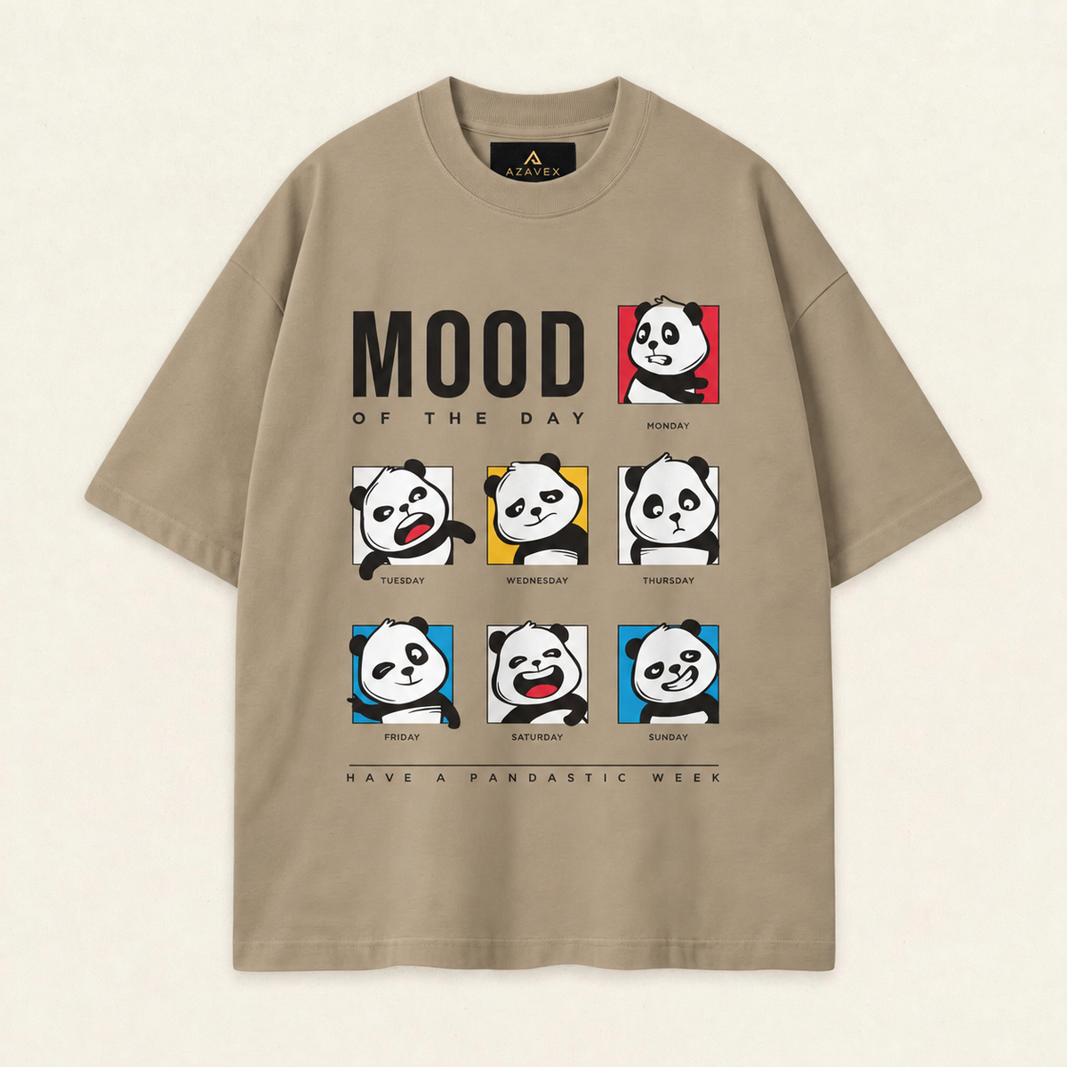 Panda Mood of the Week Tee — beige — front view