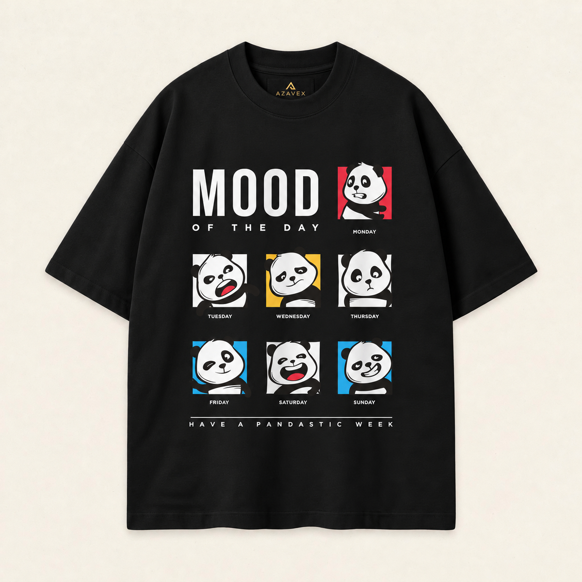 Panda Mood of the Week Tee — black — front view