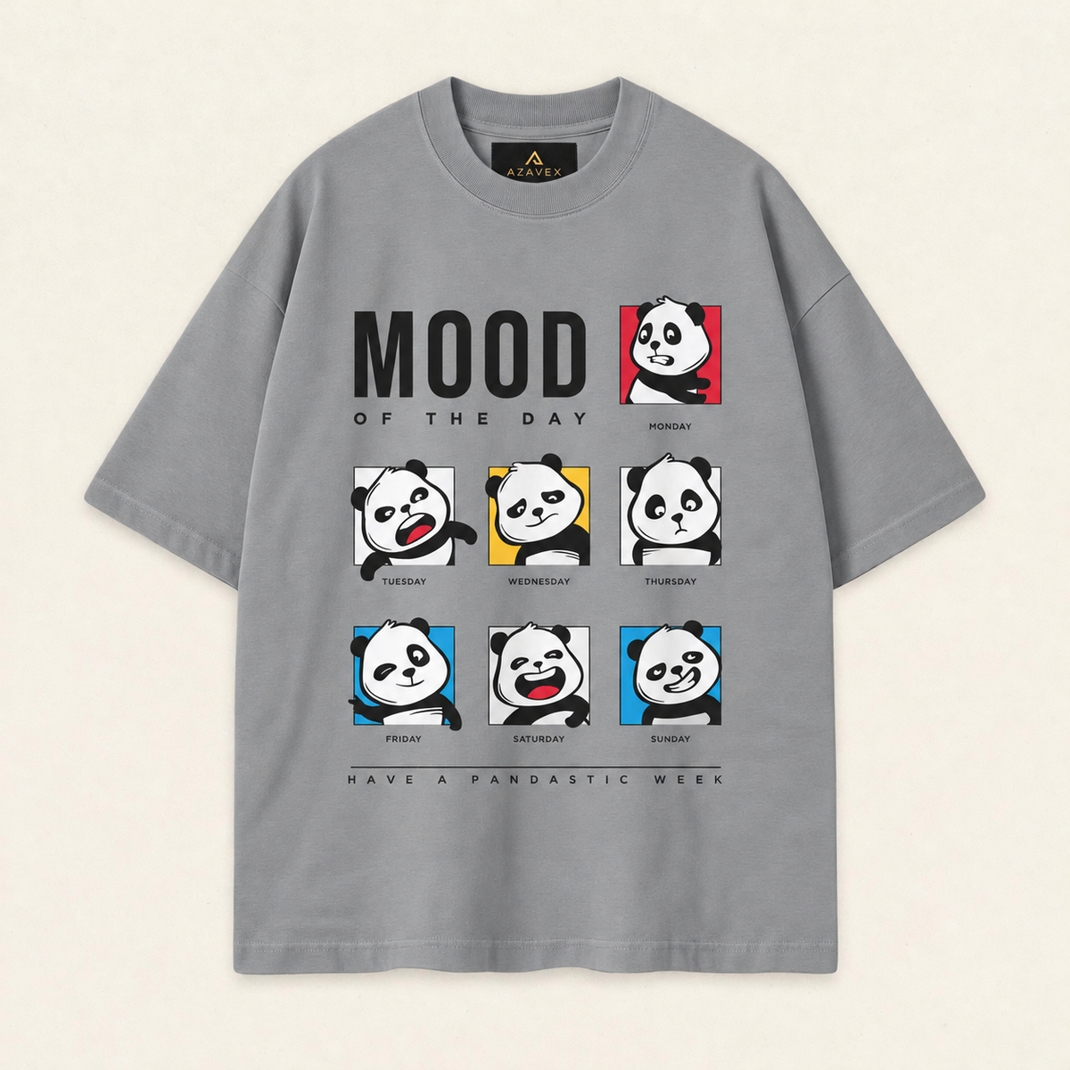 Panda Mood of the Week Tee — gray — front view