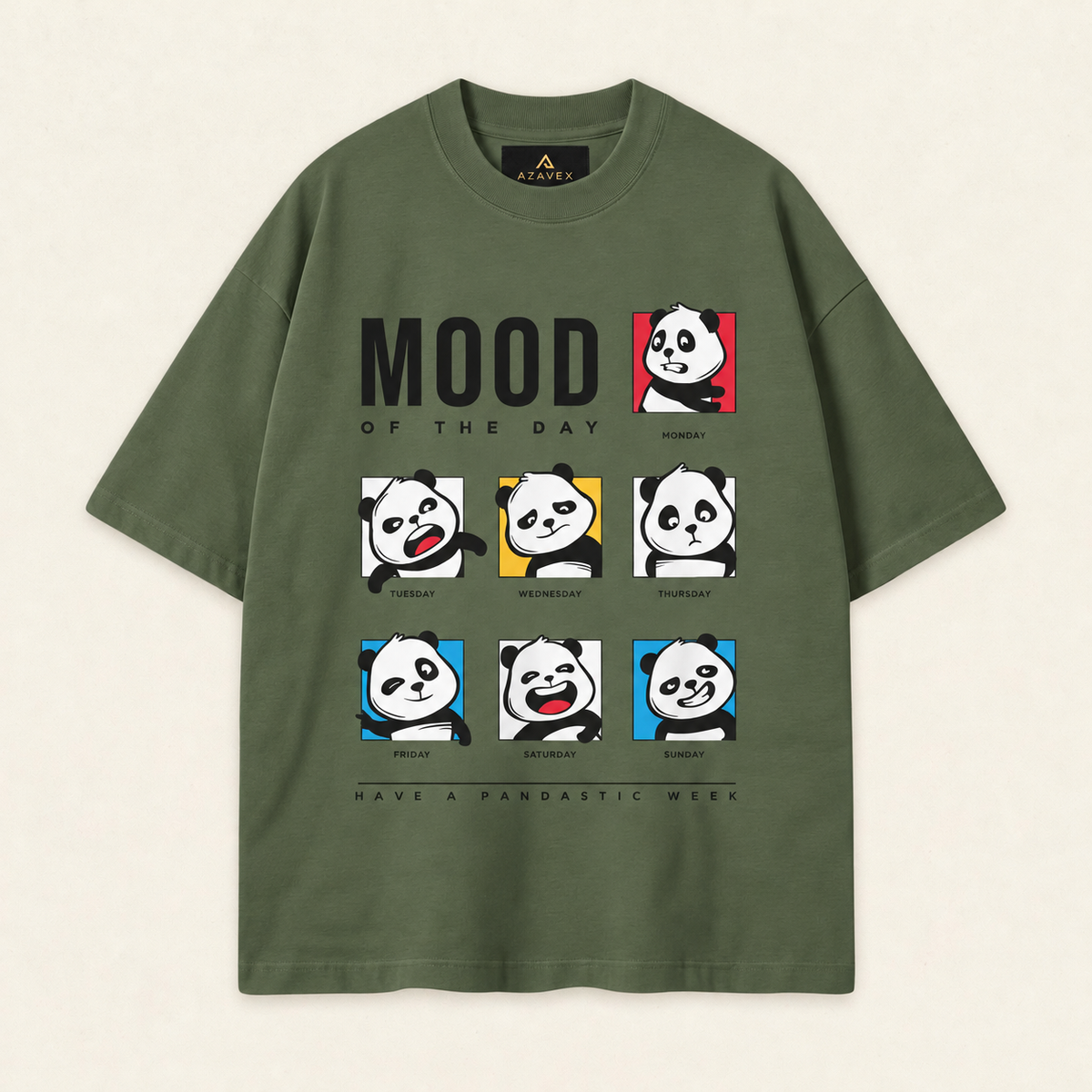 Panda Mood of the Week Tee — green — front view