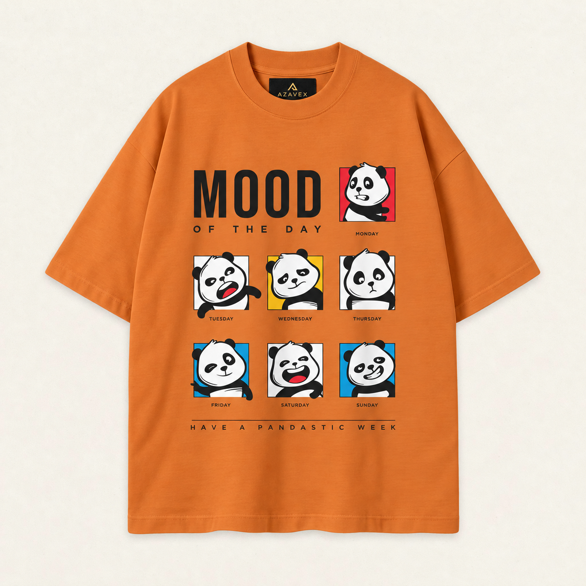 Panda Mood of the Week Tee — orange — front view