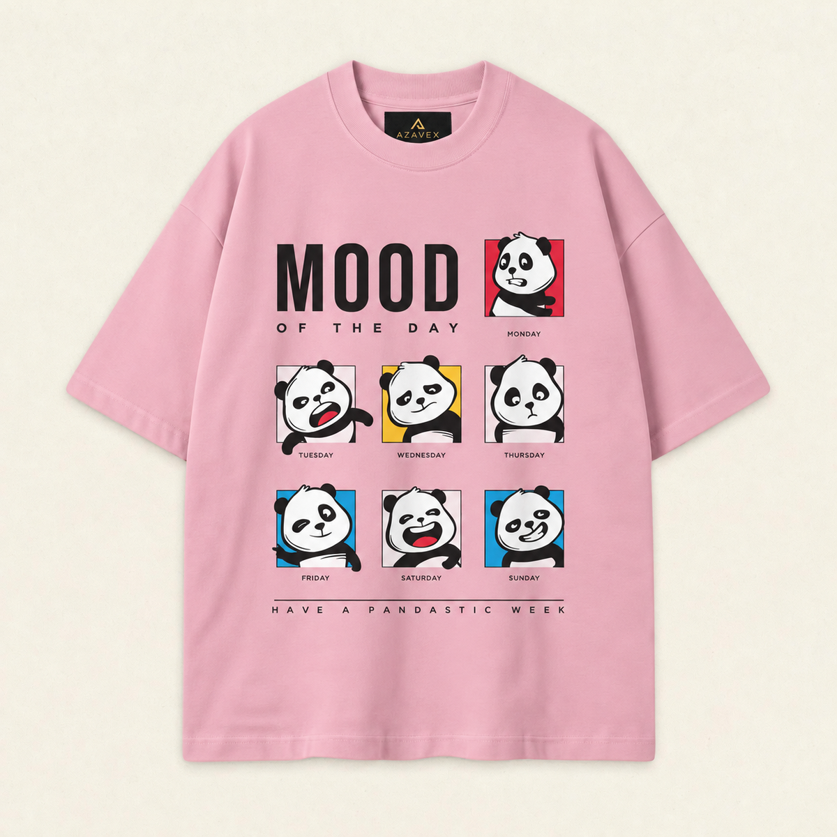 Panda Mood of the Week Tee — pink — front view