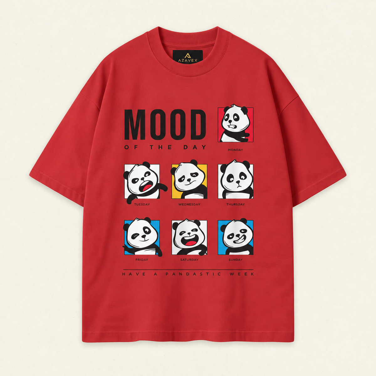 Panda Mood of the Week Tee — red — front view