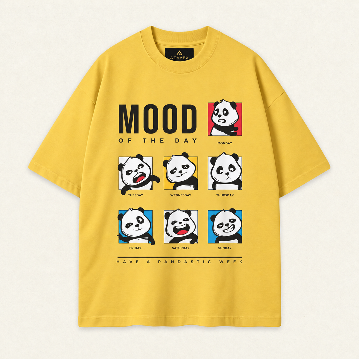 Panda Mood of the Week Tee — yellow — front view
