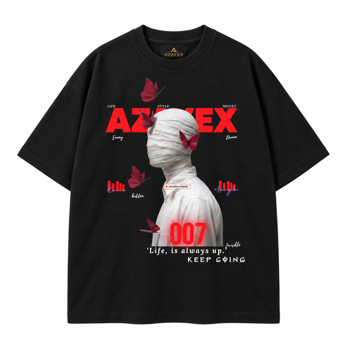 Keep Going Butterfly Muse Tee — black — front view