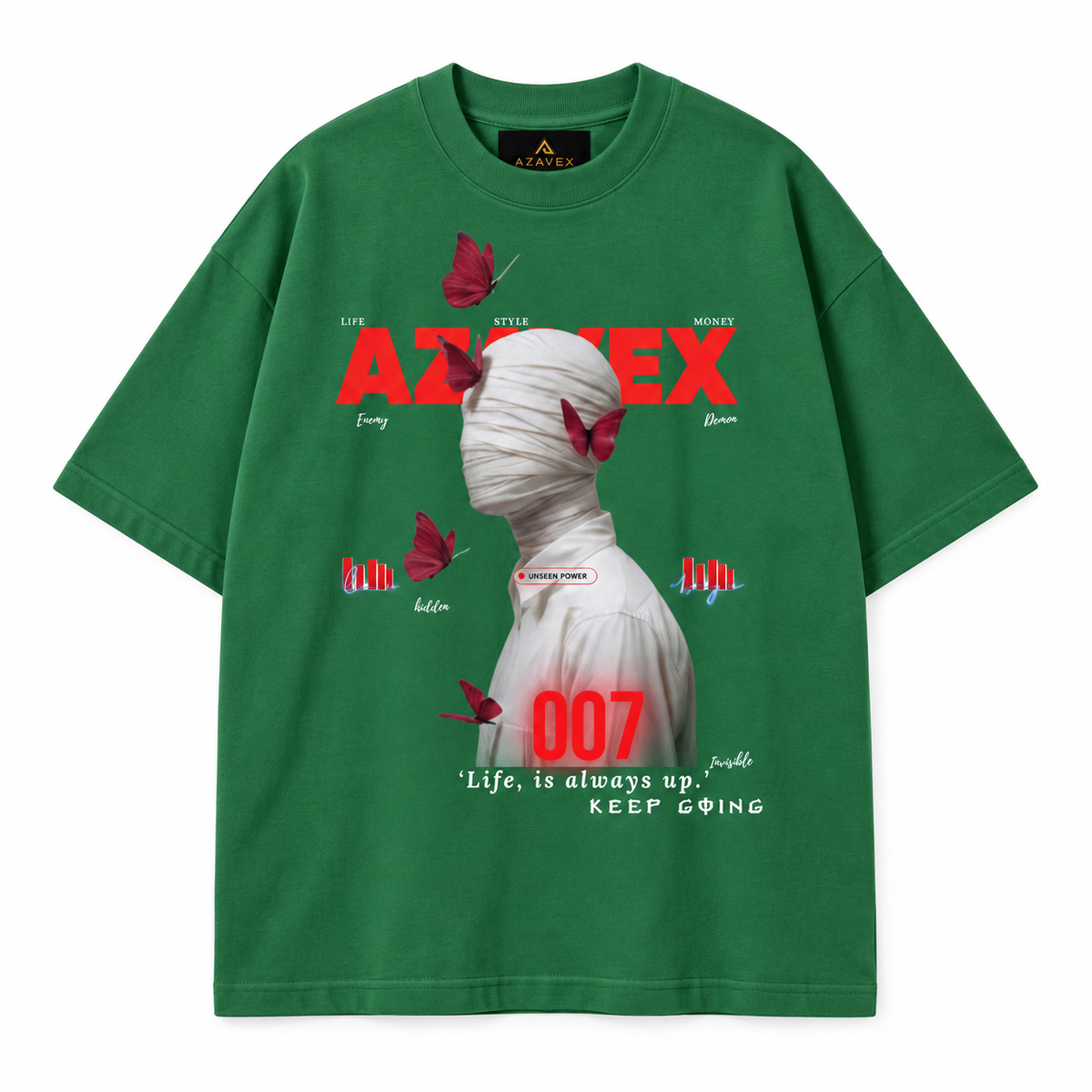 Keep Going Butterfly Muse Tee — green — front view