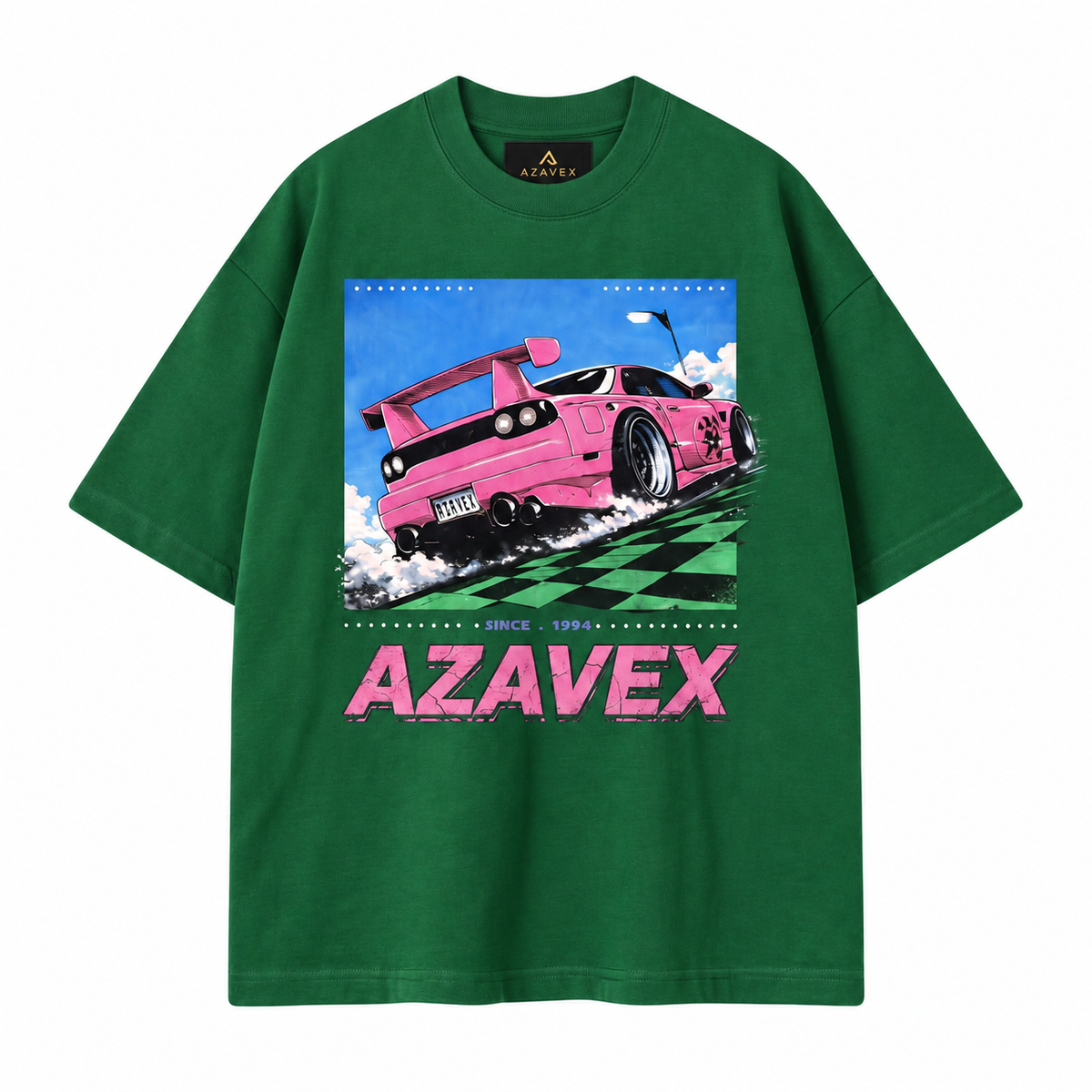 Pink Finish Line Racing Tee — green — front view