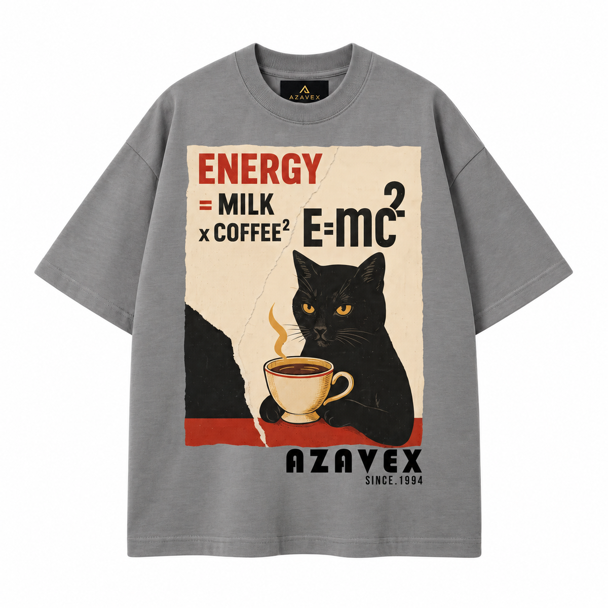 Coffee Energy Cat Tee — gray — front view