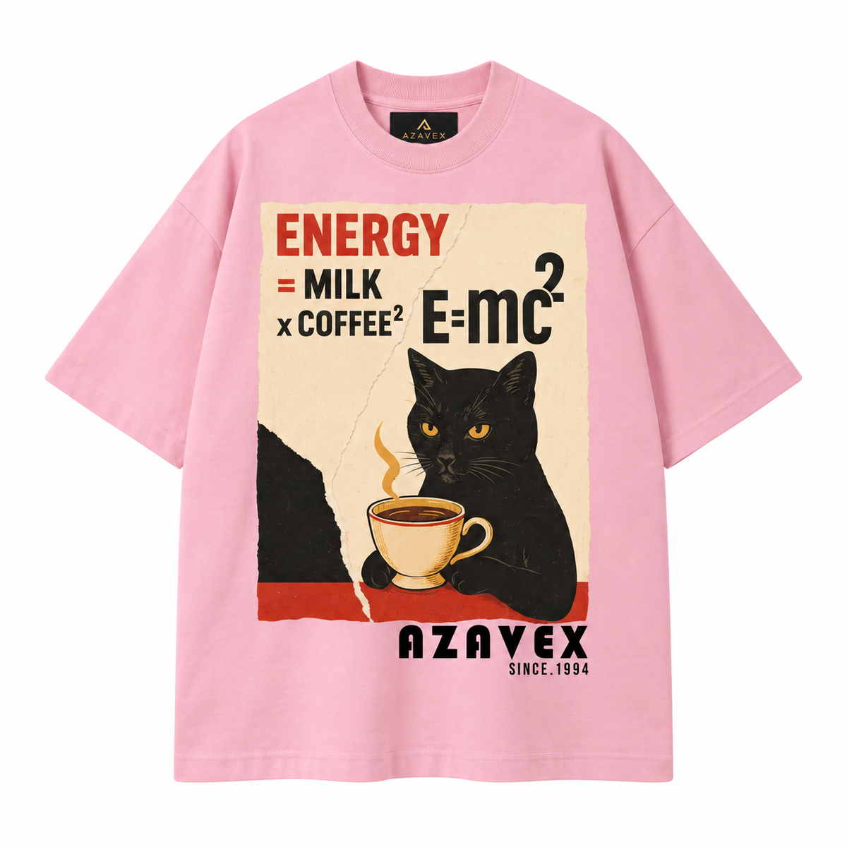 Coffee Energy Cat Tee — pink — front view