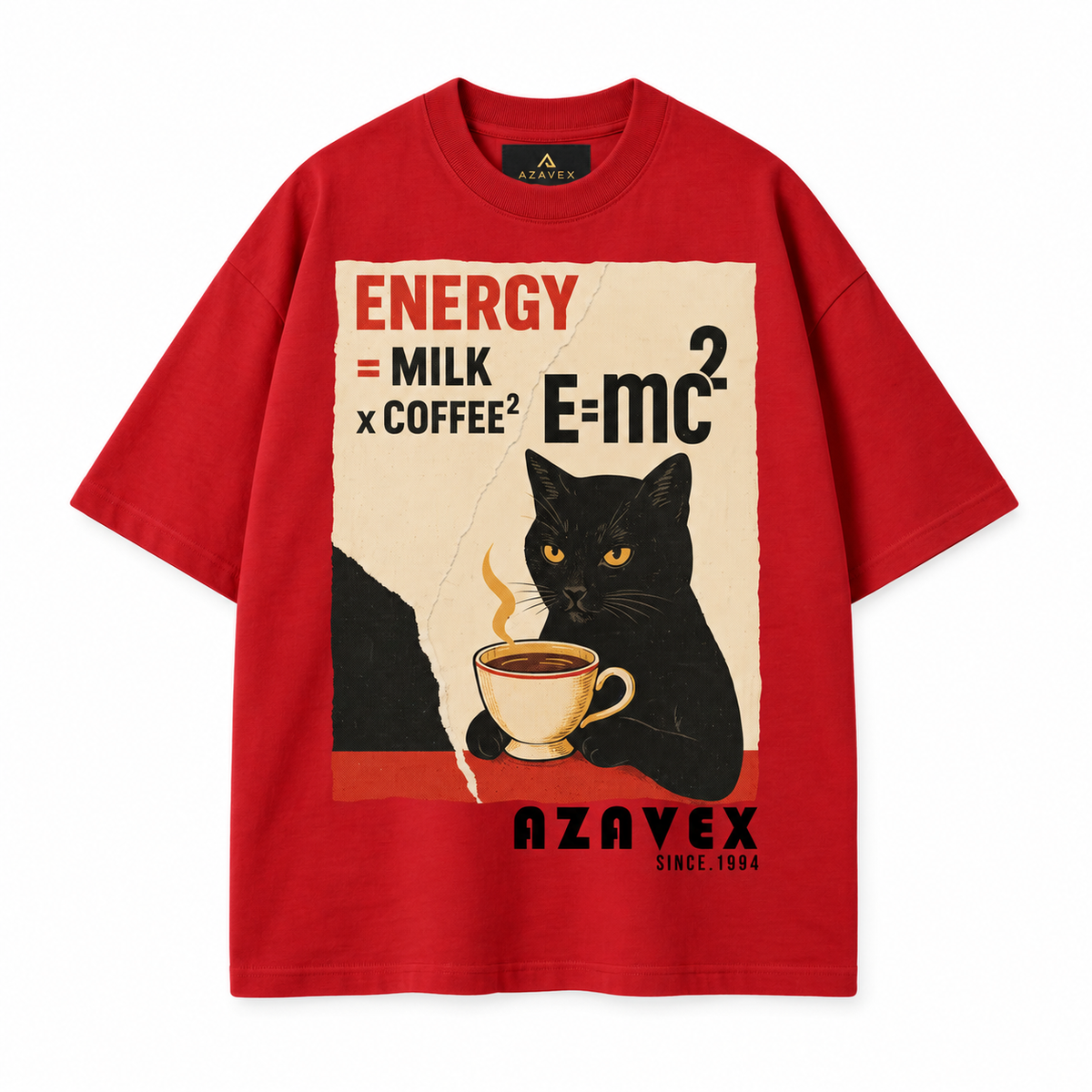 Coffee Energy Cat Tee — red — front view