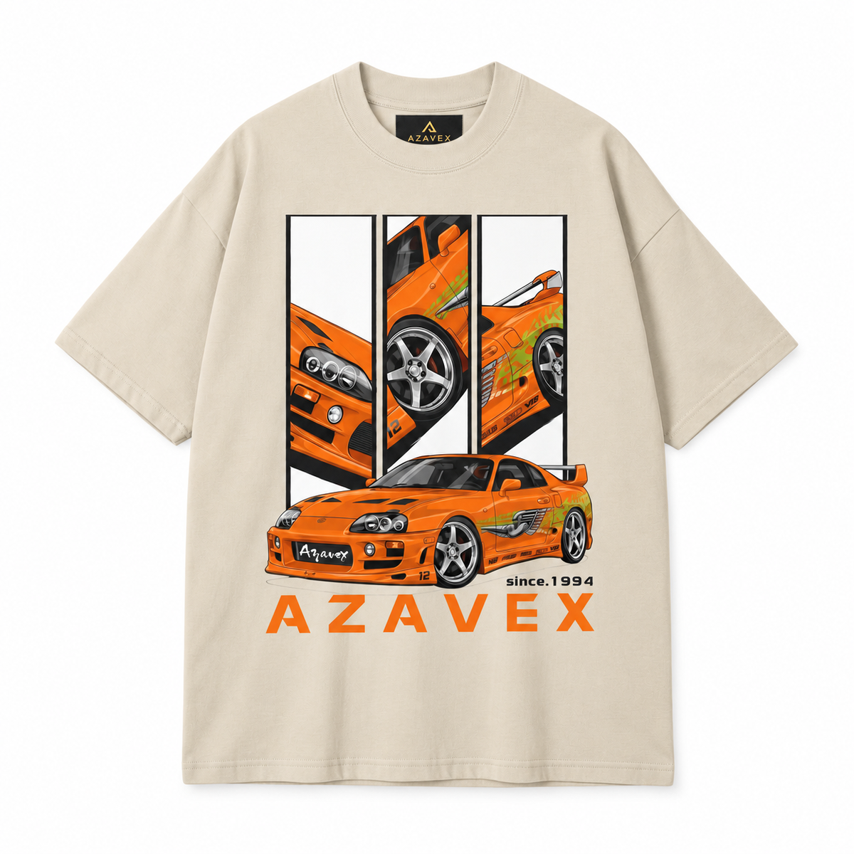 Orange Legacy Motors Tee — beige — front view
