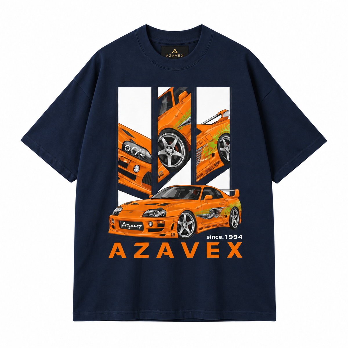 Orange Legacy Motors Tee — navy — front view