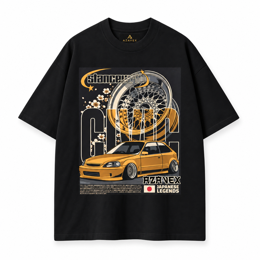 Golden Stance Japan Motors Tee — black — front view