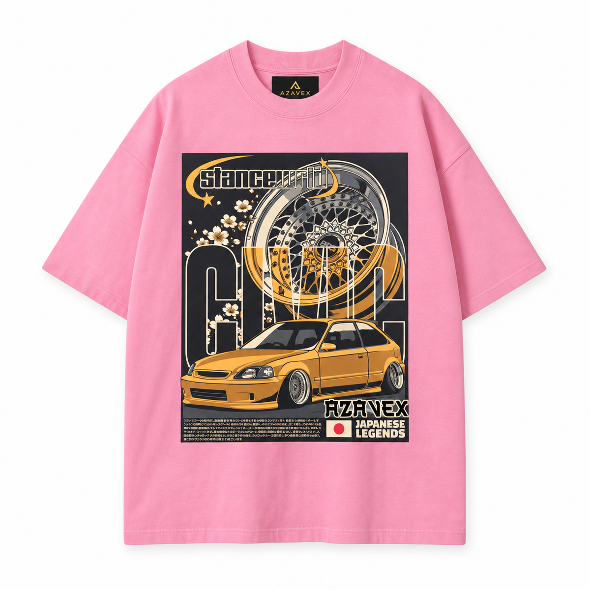 Golden Stance Japan Motors Tee — pink — front view
