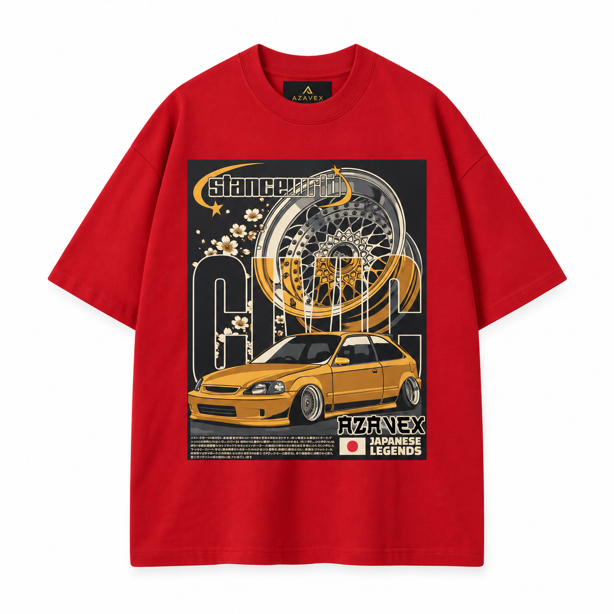 Golden Stance Japan Motors Tee — red — front view