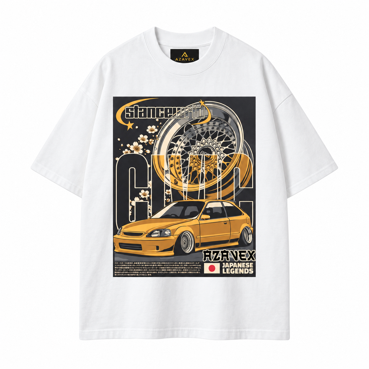 Golden Stance Japan Motors Tee — white — front view