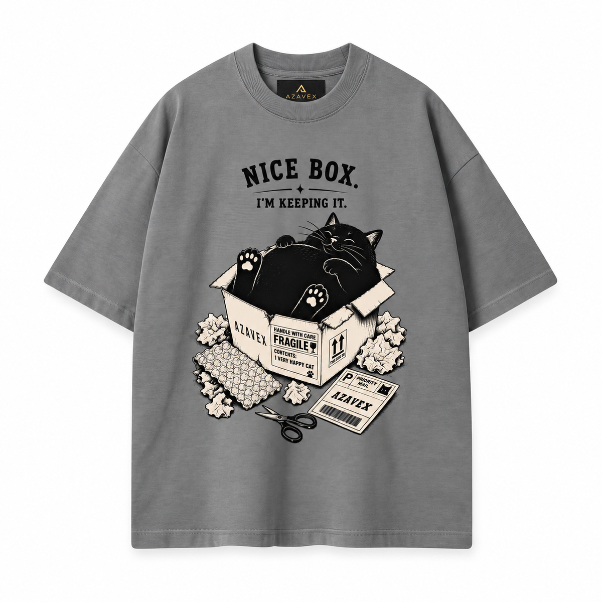 Nice Box Cat Tee — gray — front view