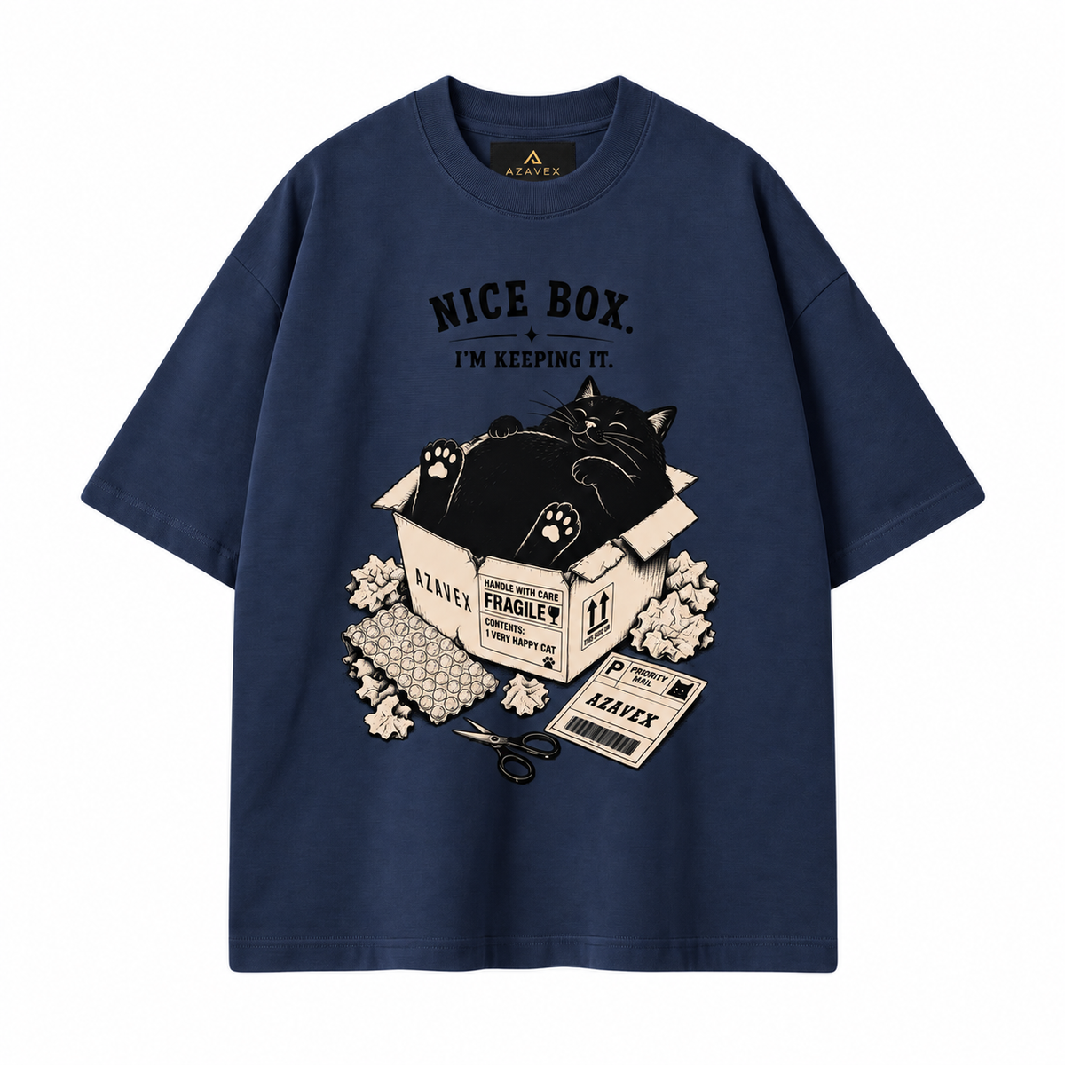 Nice Box Cat Tee — navy — front view